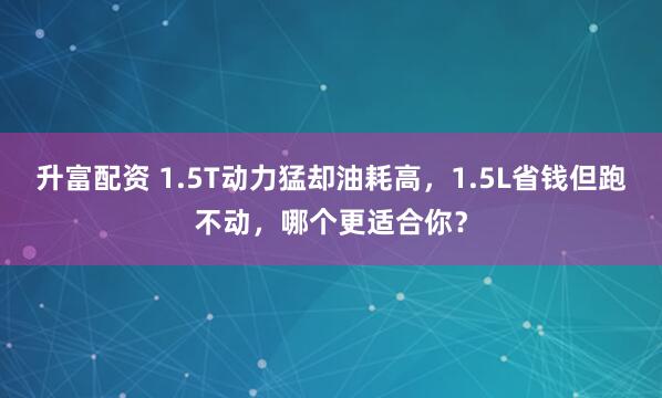 升富配资 1.5T动力猛却油耗高，1.5L省钱但跑不动，哪个更适合你？